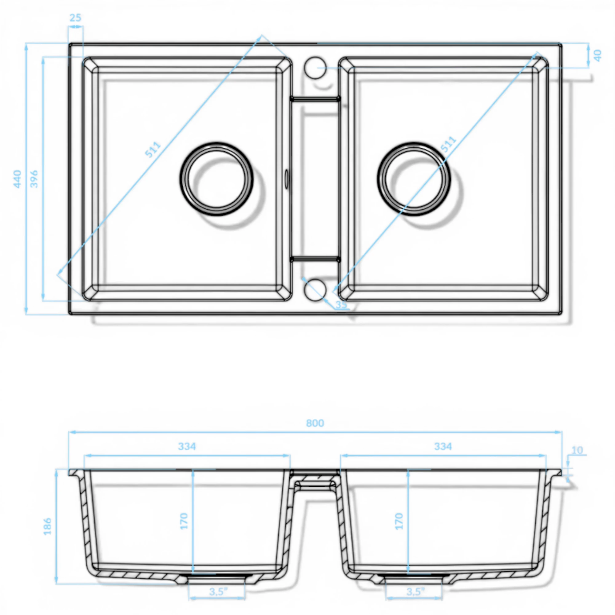  Backer NONA DUO GREY 800x440 Backer Кухонная мойка